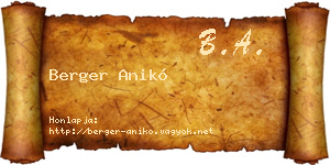 Berger Anikó névjegykártya